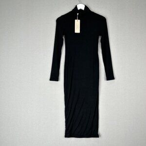 Re Ona Revolve Womens Dress Medium Black Turtleneck Midi Fitted Sculpt Minimal